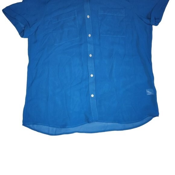 Halogen blue button front sheer collared top sz L - Picture 5 of 11